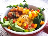 Culinary CPR: Eggs in Avocado with Cilantro, Yellow &amp; Red Pepper Salad